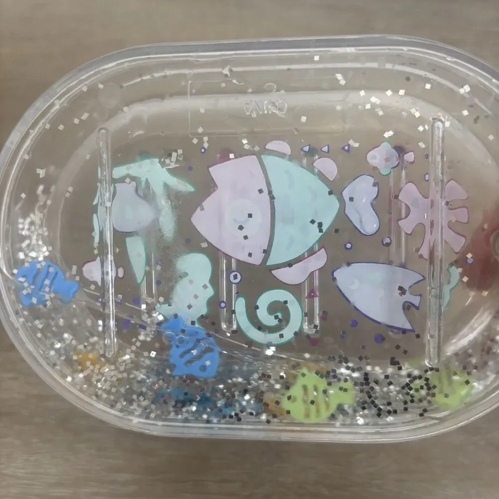 Vintage Y2K Floating Fish Soap Dish Liquid Motion Glitter Acrylic Sea Ocean Core